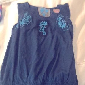 Free People Blue Embroidered Top